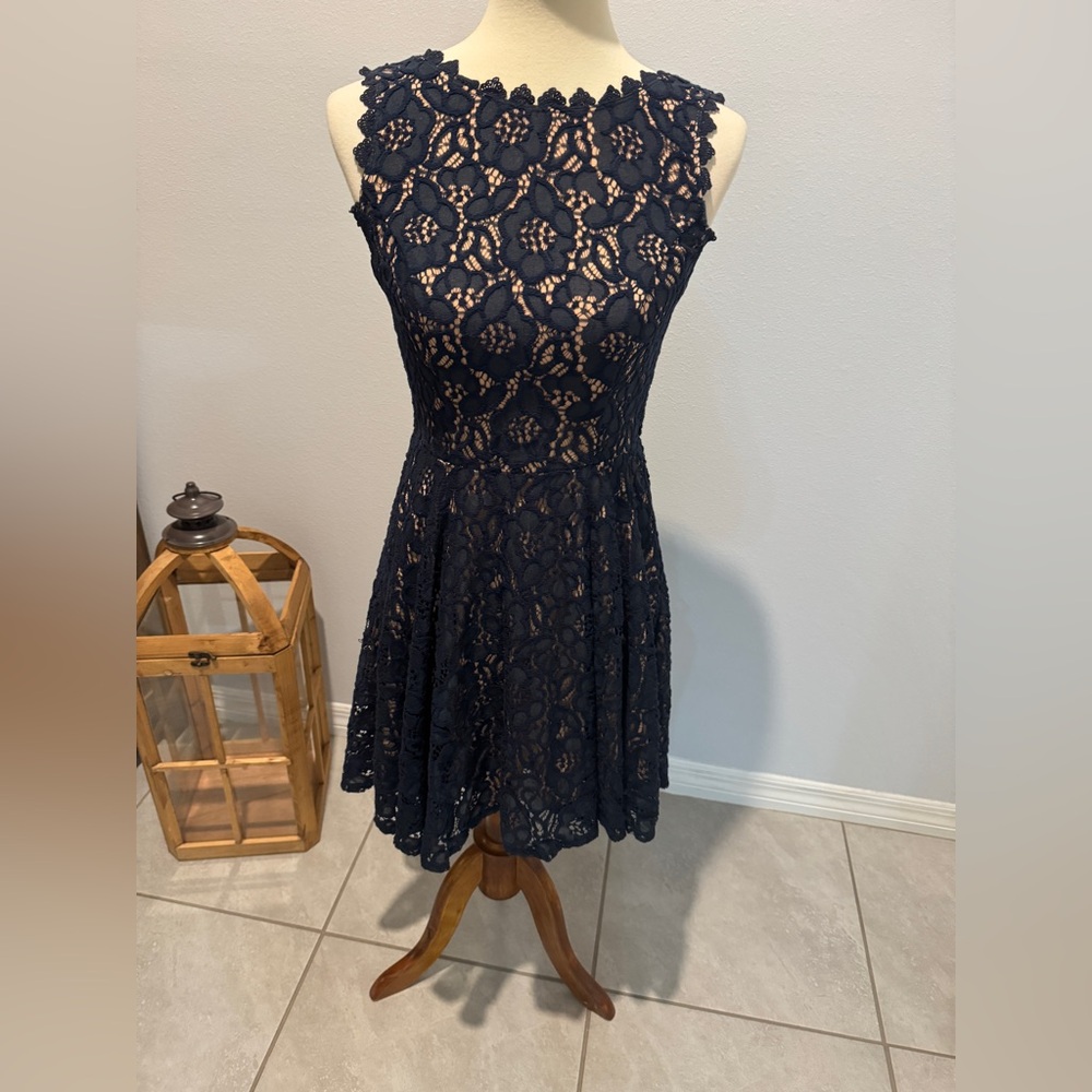 City Studio Blue and Tan Fit and Flare Halter Mini Dress